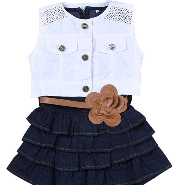 Hot Sale Girls denim vest skirt Children Girls Summer Models Girls Vest Jeans Dress + Jacket 2pc Suits