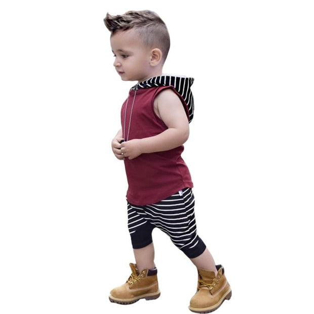 Kids Boy two piece set Toddler Kids Baby Boy Hooded Vest Tops+Shorts Outfits children Clothes Set Drop ship