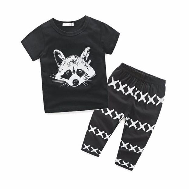 Raccoon Pattern Newborn baby set boys clothes set  Kids Baby Boys Outfits T-shirt Tops+Pants Clothes Set Drop ship