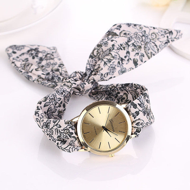 relojes mujer 2017 Womens Floral Jacquard Cloth Quartz Bracelet Watch Wristwatch Cloth fabric Watch vrouwen horloge