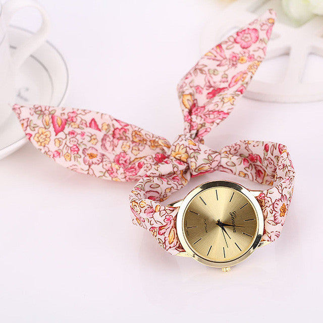 relojes mujer 2017 Womens Floral Jacquard Cloth Quartz Bracelet Watch Wristwatch Cloth fabric Watch vrouwen horloge