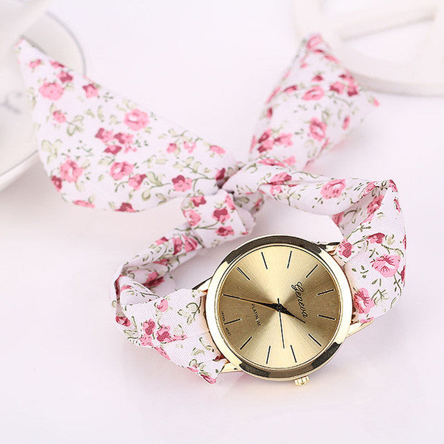 relojes mujer 2017 Womens Floral Jacquard Cloth Quartz Bracelet Watch Wristwatch Cloth fabric Watch vrouwen horloge