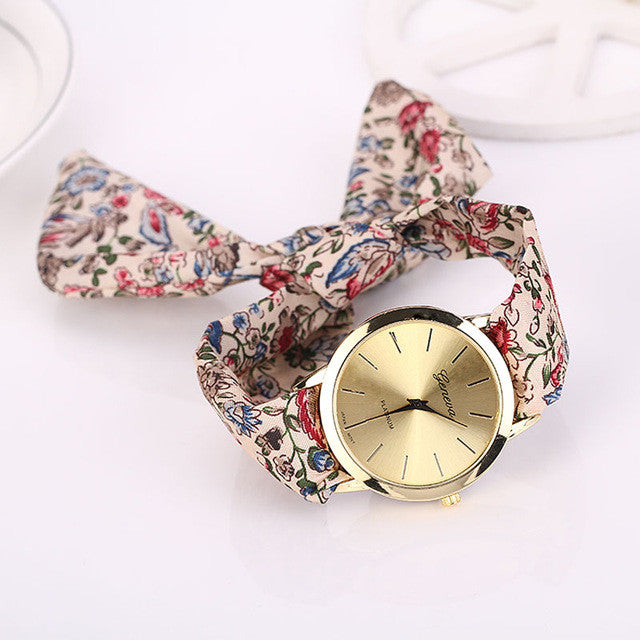 relojes mujer 2017 Womens Floral Jacquard Cloth Quartz Bracelet Watch Wristwatch Cloth fabric Watch vrouwen horloge