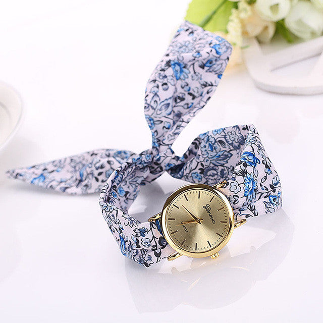 relojes mujer 2017 Womens Floral Jacquard Cloth Quartz Bracelet Watch Wristwatch Cloth fabric Watch vrouwen horloge