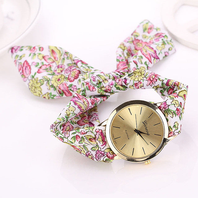 relojes mujer 2017 Womens Floral Jacquard Cloth Quartz Bracelet Watch Wristwatch Cloth fabric Watch vrouwen horloge