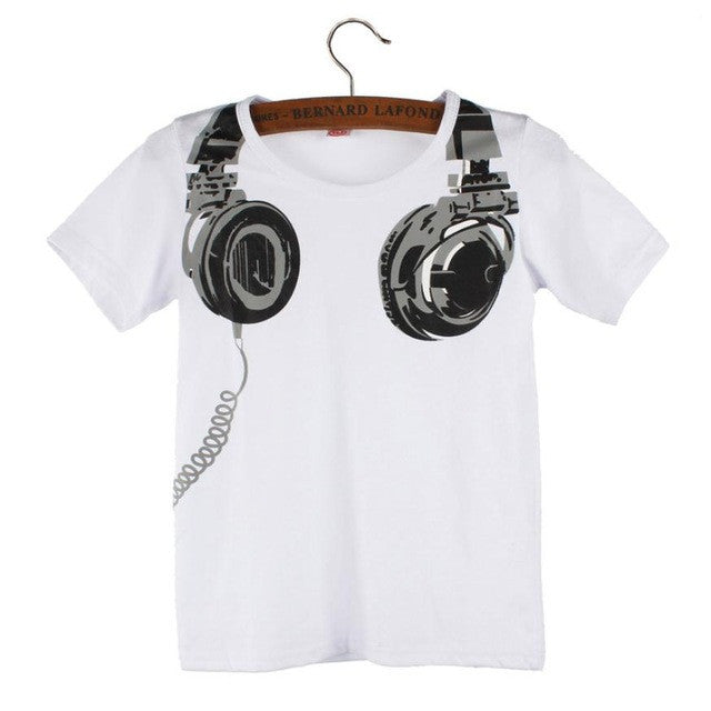 Boy Kids Summer Casual Headphone Short Sleeve Tops Blouses T Shirt  boys t shirts fashion 2016