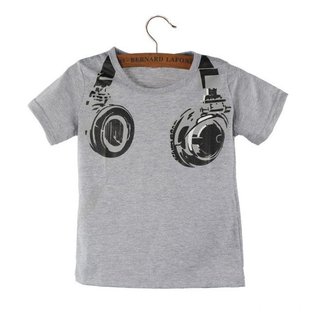 Boy Kids Summer Casual Headphone Short Sleeve Tops Blouses T Shirt  boys t shirts fashion 2016