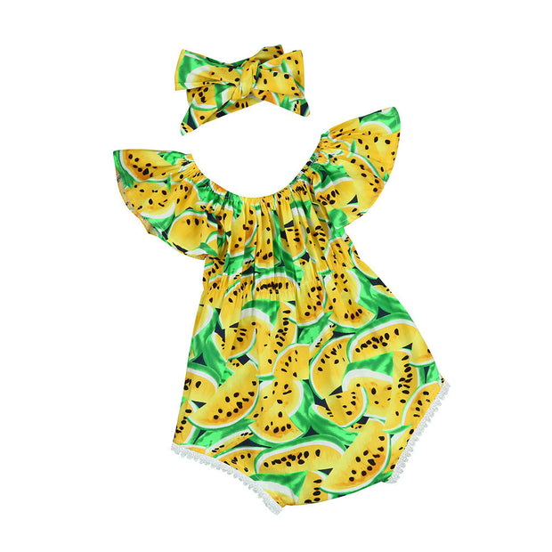 Baby girls set Infant Baby Girl Off Shoulder Print Romper Jumpsuit Headband Outfit Clothes Set kids clothes