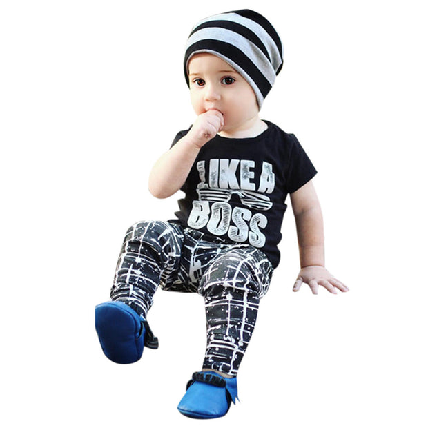 2PCS boys clothes set Toddler Kids Infant Baby Boy Letter T shirt Tops Pants Outfits children Clothes Set