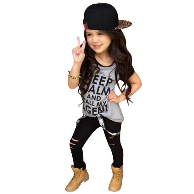 Toddler Girls Outfit Clothes Print T-shirt Tops+Long Pants Trousers 1Set Girls clothing Drop ship