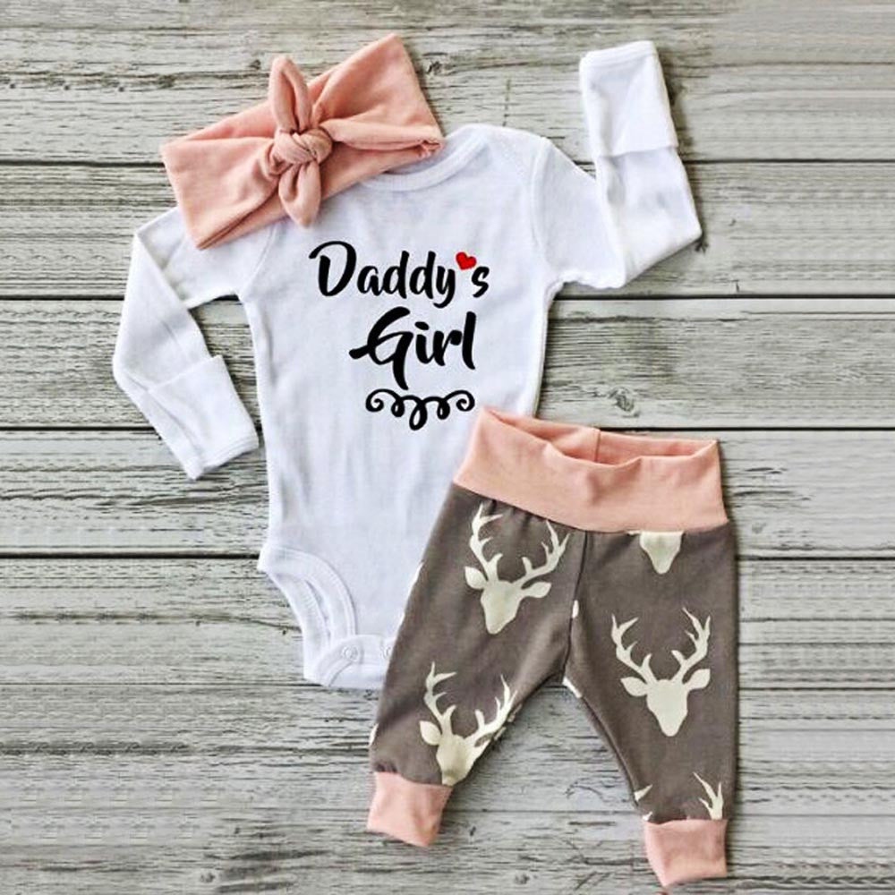 girls 2 piece set outfit Newborn Baby Girl Romper Bodysuit+Pants Hairband Clothes Outfits Set drop shipping