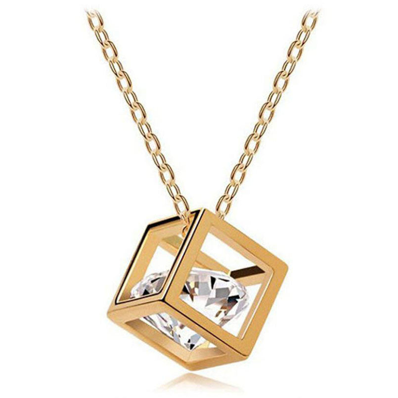 SUSENSTONE Women Chain Crystal Rhinestone Square Pendant Alloy Necklace Jewelry