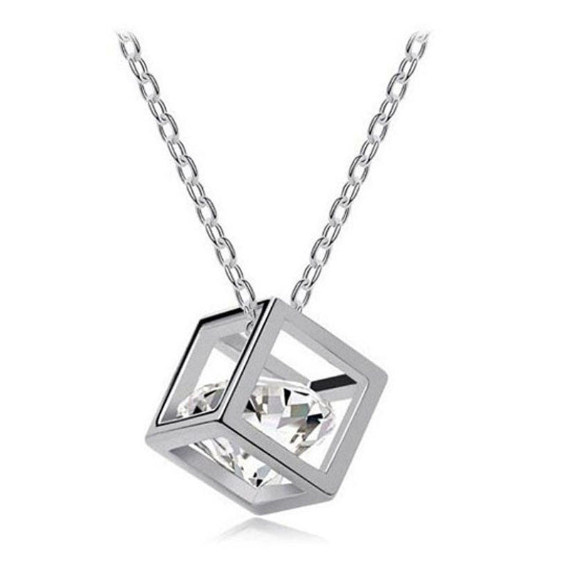 SUSENSTONE Women Chain Crystal Rhinestone Square Pendant Alloy Necklace Jewelry