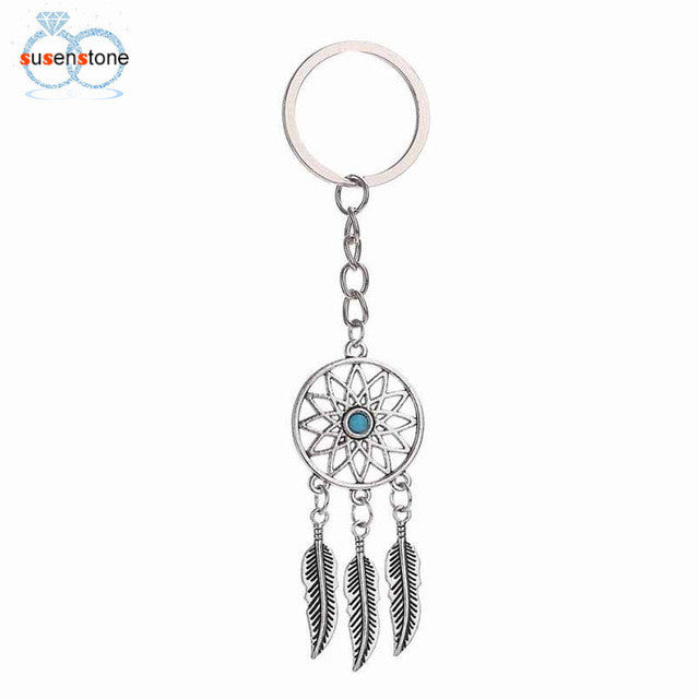 SUSENSTONE Dreamcatcher Feather Tassel Keychain Bag Handbag Ring Car Key Pendant