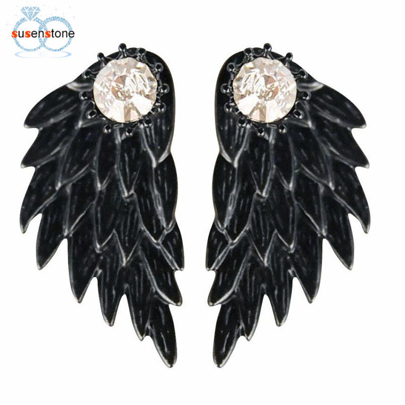 SUSENSTONE Women's Cool Jewelry Angel Wings Rhinestone Alloy Earrings