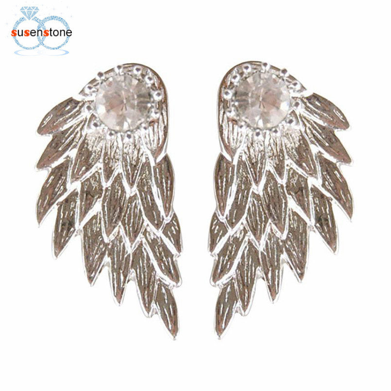 SUSENSTONE Women's Cool Jewelry Angel Wings Rhinestone Alloy Earrings