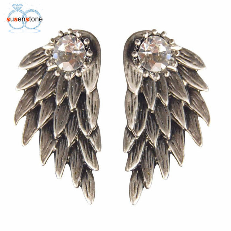 SUSENSTONE Women's Cool Jewelry Angel Wings Rhinestone Alloy Earrings