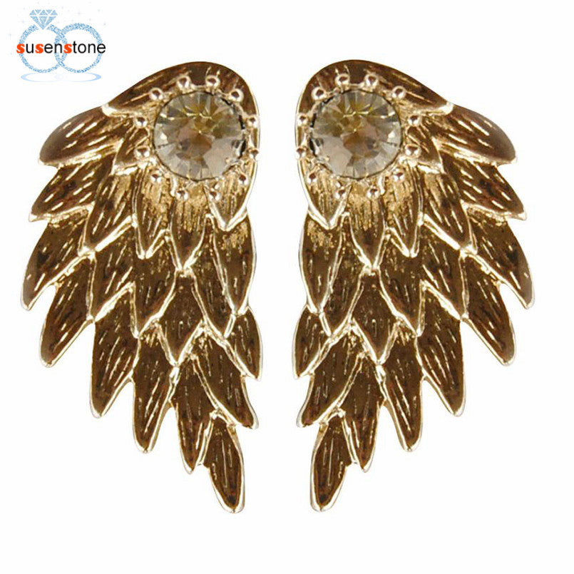 SUSENSTONE Women's Cool Jewelry Angel Wings Rhinestone Alloy Earrings