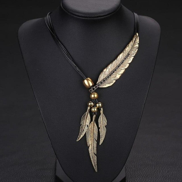 Alloy Feather Antique Vintage Time Necklace Sweater Chain Pendant Jewelry