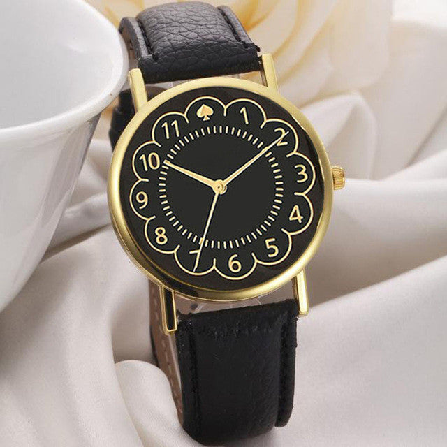 2017 Fashion Women PU Leather Black Watch Women Quartz Wrist Watch Women's PU Leather Strap Watches reloj mujer