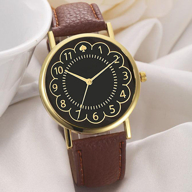 2017 Fashion Women PU Leather Black Watch Women Quartz Wrist Watch Women's PU Leather Strap Watches reloj mujer