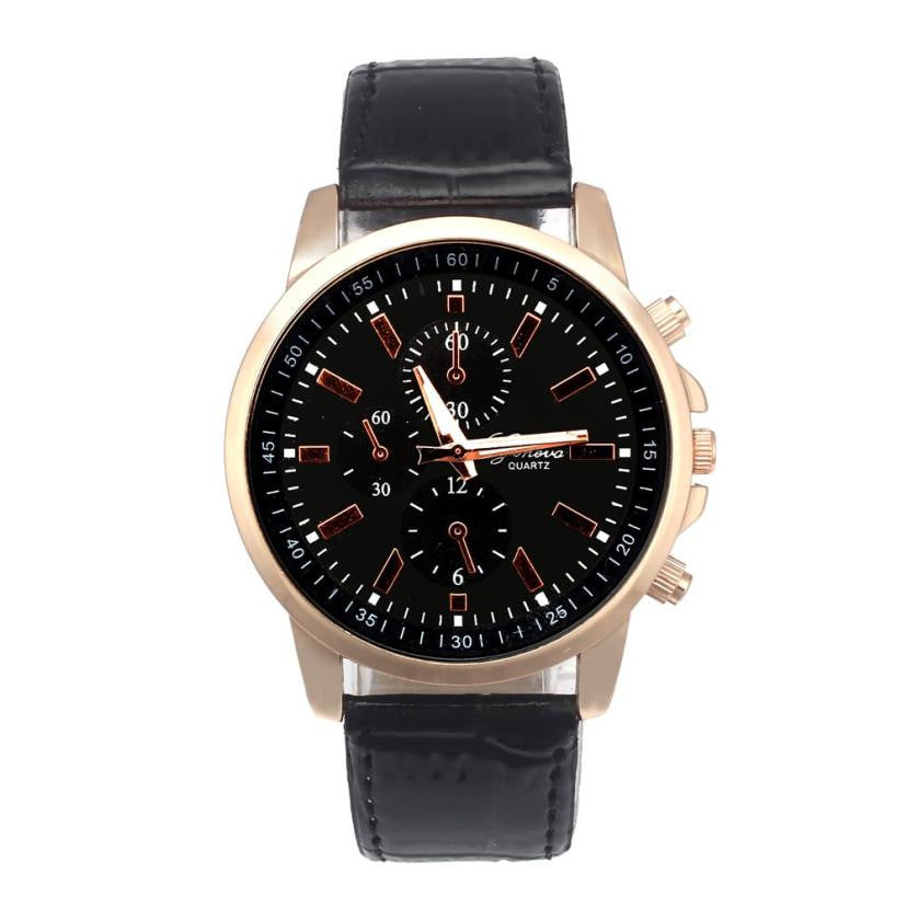 2017 watch mens fashion watches luxury Casual Geneva PU Leather Analog Dial Quartz Wrist Watches Relogio Masculino