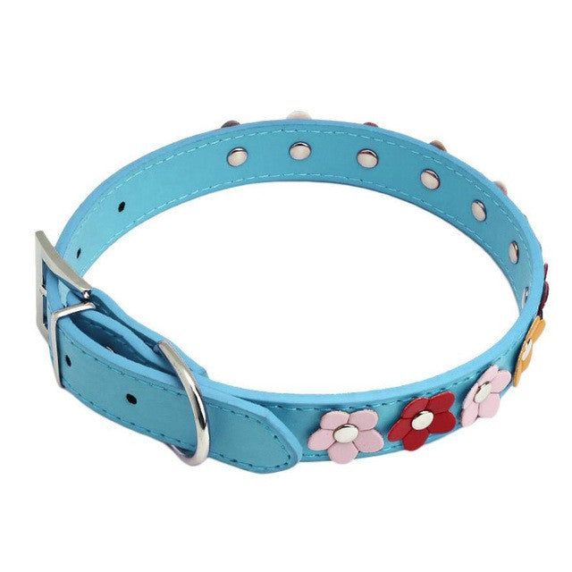 Super Deal Dog Collar  Sweet Flower Studded Puppy Pet Collar Leather Buckle Neck Strap Collars XT