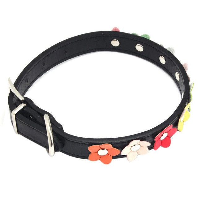 Super Deal Dog Collar  Sweet Flower Studded Puppy Pet Collar Leather Buckle Neck Strap Collars XT