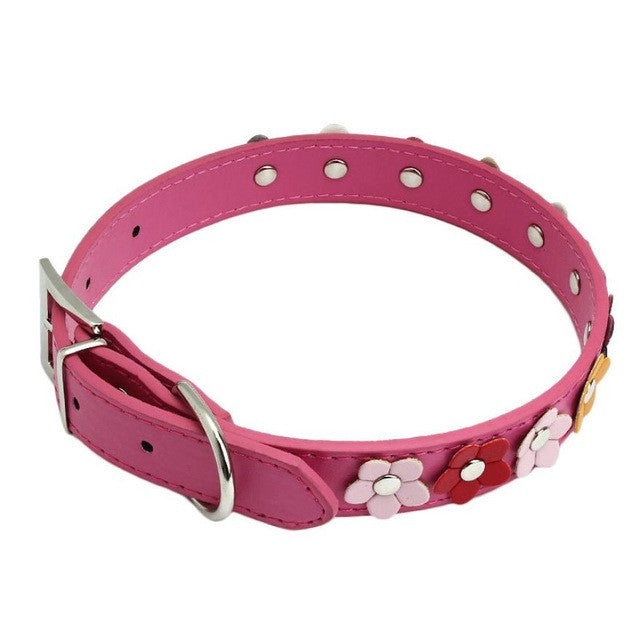 Super Deal Dog Collar  Sweet Flower Studded Puppy Pet Collar Leather Buckle Neck Strap Collars XT