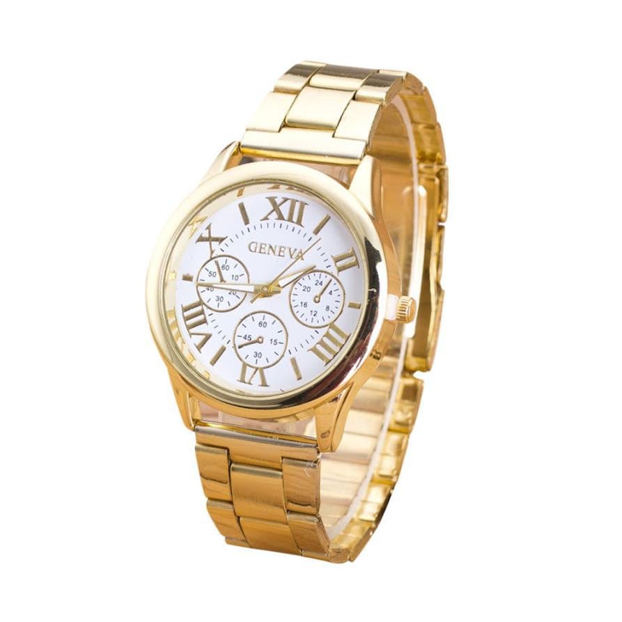 2017 Luxury Stianless Steel Gold Watches Womens Geneva Quartz  Wrist Watch for Women free shipping Montre Femme