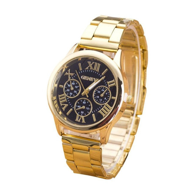 2017 Luxury Stianless Steel Gold Watches Womens Geneva Quartz  Wrist Watch for Women free shipping Montre Femme