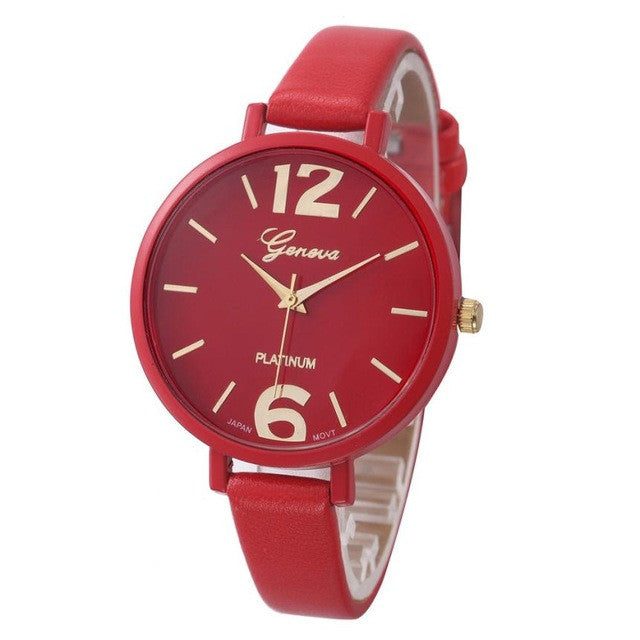 Relojes mujer 2016 Geneva watch women Faux Leather Analog Quartz wrist watches for women Clock montre femme 6 Colors