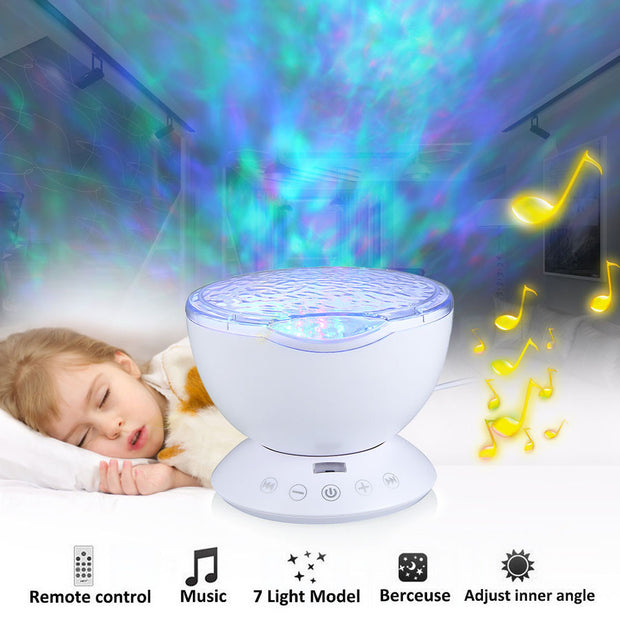 TIKITAKA Remote Control Ocean Wave Projector  7 Colors Night Light Lamp With Mini Music Player For Living Room Bedroom Lighting