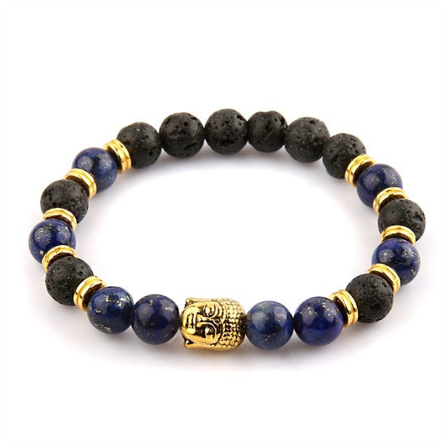 Wholesale Beaded Bracelet Yoga Jewelry Gold Color Buddha Leo Lion Head Bracelet Black Lava Stone Tiger Eye Skull Charm Bracelet