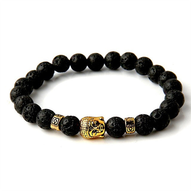 Wholesale Beaded Bracelet Yoga Jewelry Gold Color Buddha Leo Lion Head Bracelet Black Lava Stone Tiger Eye Skull Charm Bracelet