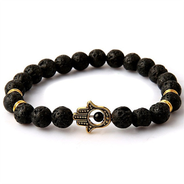 Wholesale Beaded Bracelet Yoga Jewelry Gold Color Buddha Leo Lion Head Bracelet Black Lava Stone Tiger Eye Skull Charm Bracelet