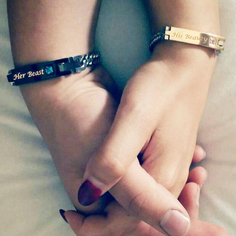 AZIZ BEKKAOUI Lover Couple Bracelets with Box Best Gift Charm Bracelets For Women Stainless Steel Men Jewelry Drop Shipping