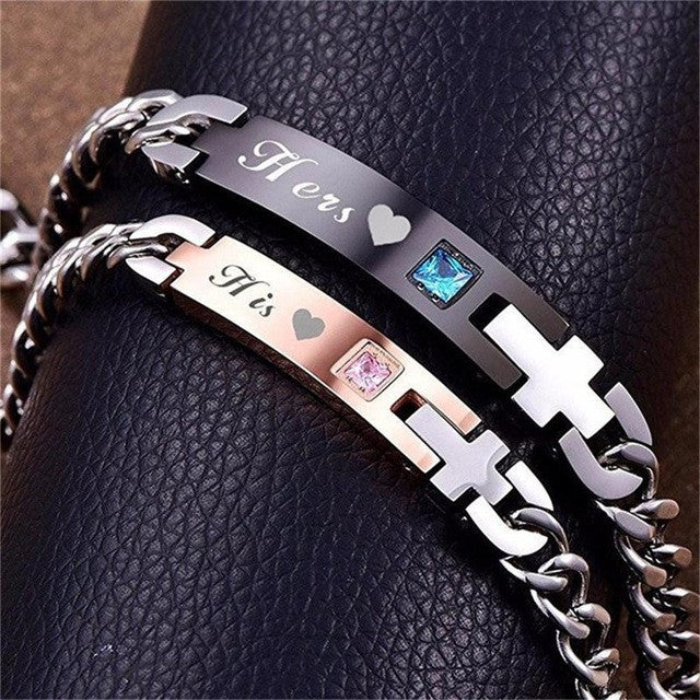 AZIZ BEKKAOUI Lover Couple Bracelets with Box Best Gift Charm Bracelets For Women Stainless Steel Men Jewelry Drop Shipping