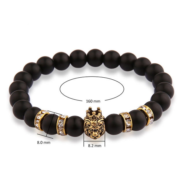 V.YA Animal Charms Bracelets for Men Women Natural Stone Jewelry with Crystal Woman's Man's Lion Bracelet Bangle Beads Bangles