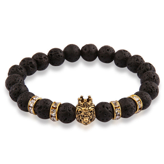 V.YA Animal Charms Bracelets for Men Women Natural Stone Jewelry with Crystal Woman's Man's Lion Bracelet Bangle Beads Bangles