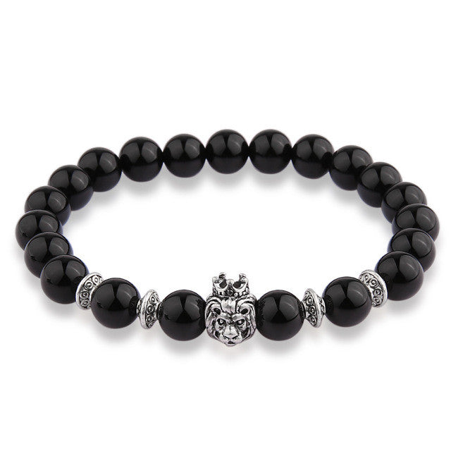 V.YA Animal Charms Bracelets for Men Women Natural Stone Jewelry with Crystal Woman's Man's Lion Bracelet Bangle Beads Bangles