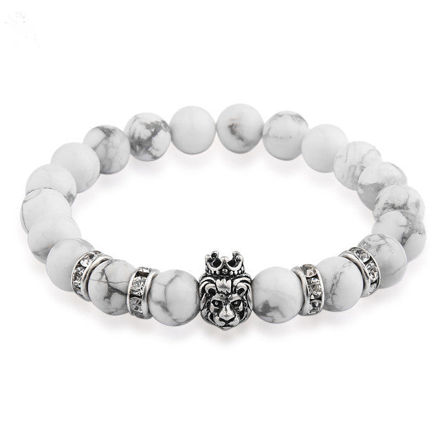 V.YA Animal Charms Bracelets for Men Women Natural Stone Jewelry with Crystal Woman's Man's Lion Bracelet Bangle Beads Bangles