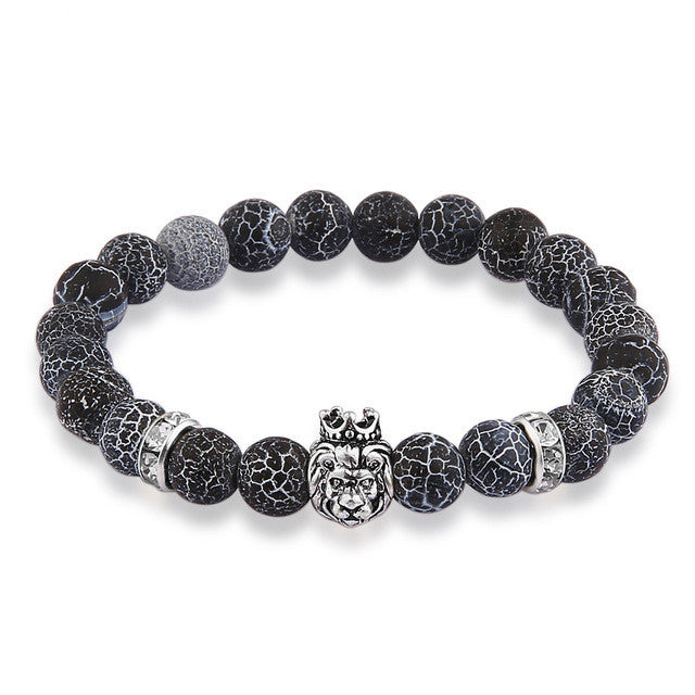 V.YA Animal Charms Bracelets for Men Women Natural Stone Jewelry with Crystal Woman's Man's Lion Bracelet Bangle Beads Bangles