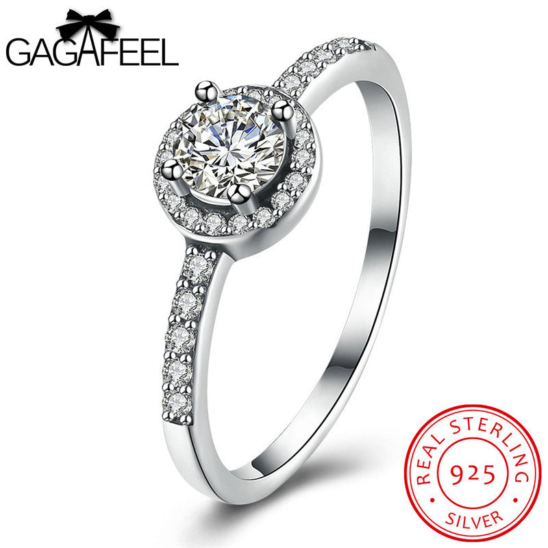 GAGAFEEL Micro Pave CZ Ring 925 Sterling Silver Jewelry For Women Lady Female With Clear Round Design Cubic Zircon US Size 6/7/8