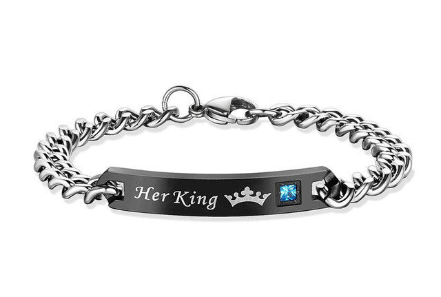 AZIZ BEKKAOUI DIY Her King His Queen Couple Bracelets with Crytal Stone Lover Crown Charm Bracelets For Women Men Drop Shipping