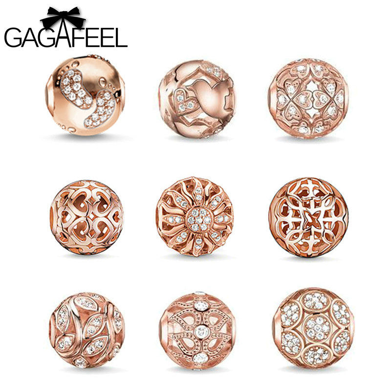 GAGAFEEL Big Hole Beads Women's Rose Gold Jewelry DIY White Austrian Crystal Animal Charm  Loose Bead for European Bracelet B05