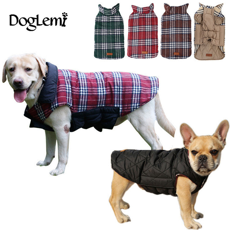 2016 Waterproof Reversible Dog Jacket Designer Warm Plaid Winter Dog Coats Pet Clothes Elastic Small to Large Dog Clothes Winter