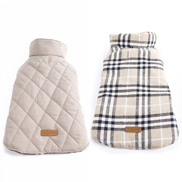 2016 Waterproof Reversible Dog Jacket Designer Warm Plaid Winter Dog Coats Pet Clothes Elastic Small to Large Dog Clothes Winter