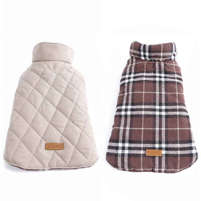 2016 Waterproof Reversible Dog Jacket Designer Warm Plaid Winter Dog Coats Pet Clothes Elastic Small to Large Dog Clothes Winter