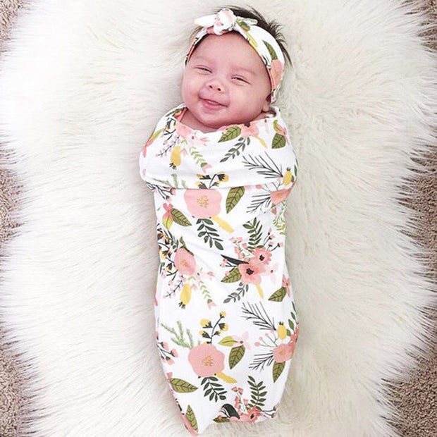 Newborn Infant Baby towel Swaddle Blanket Sleeping Swaddle Muslin Wrap Headband Set drop shipping